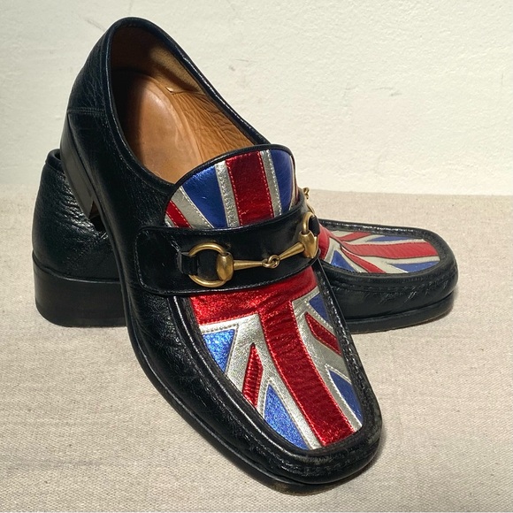Gucci black brass horsebit union jack uk flag metallic loafers size 5 - Picture 6 of 11